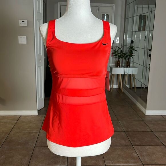 NIKE Mesh Solid Edge V-Back Women's 2-Piece Tankini Swim Set - Picture 1 of 13